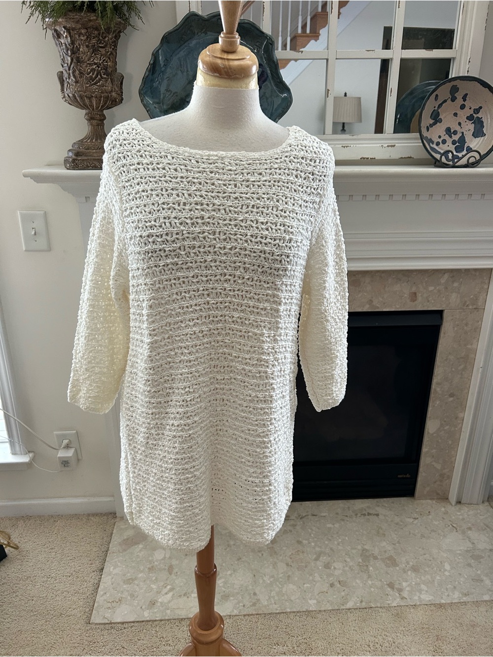 J. Jill Cream Open-Stitch Boatneck Sweater